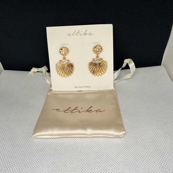 ettika Jewelry - ettika Gold Shell Drop Earrings with Crystal Accent